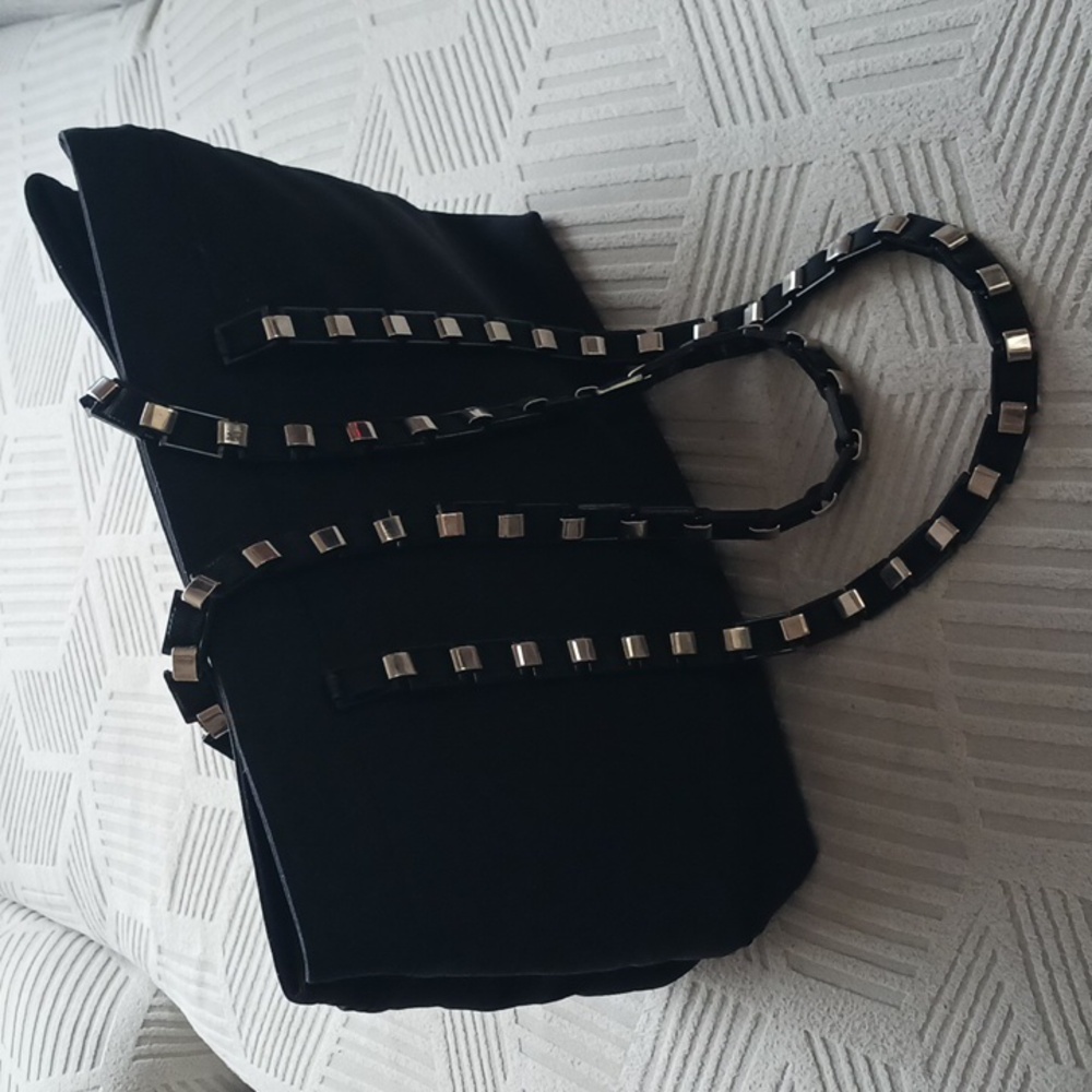 Black Canvas Chain Link Laptop Tote Shoulder Bag